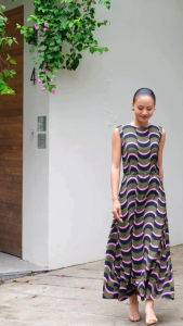 Đã ẩn Đầm midi nhấn eo hoạ tiết | Mauve 90s Midi dress