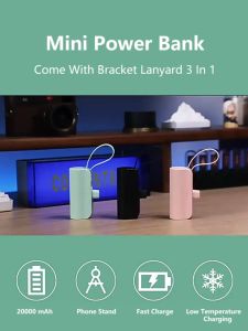 Original 10000mAh Power Bank With Built in Cord Fast Charging Mini Powerbank For iPhone15 14 13 12 Pro Max Samsung Huawei Xiaomi Portable Lipstick Size Powerbank Wireless Powerbank