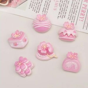 Mix 10PCS Pink Series Flower Cake Resin Charms Flatback for DIY Hair Clips Phone Cases Jewelry Making Craft Supplies