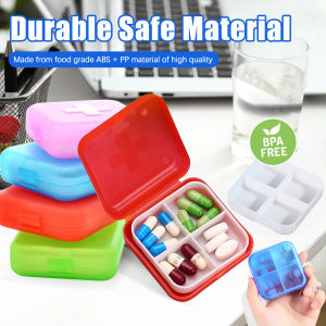 Medicine Pill Box High Quality Split Pills Portable Medicine Case Cutter Empty Drugs Boxes 4-Grid Plastic Pill Case Tablets Storage Organizer Portable Pill Cases (White/Pink/Blue/Green)