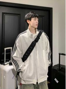 Áo Khoác Cardigan Nam Cổ Đứng Lót Lông Cừu Dày Dặn Phong Cách Mỹ Cổ Điển Mùa Thu Đông Thường Ngày Dài Tay Có Túi Bên Hông