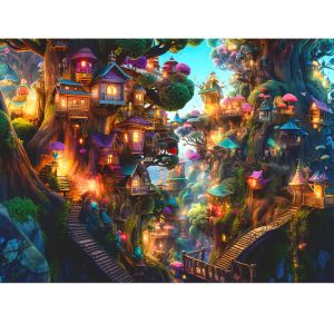 500/1000/1200/2000PCS Jigsaw Puzzle Peaceful Enchanted Forest Tree House For Adults Ideal For Stress Relief And Relaxation