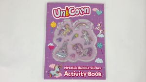 Unicorn Metallic Bubble Stickers Activity Book With Fun Mazes Dot to Dot Word Search & More For Kids