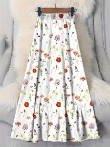 Four Seasons Four Seasons Leisure Style White Background Colorful Flower Half Skirt