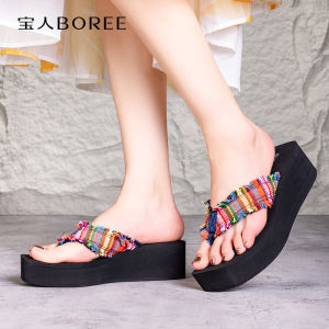 Boree Fashionable Thick Heel Sandals Womens Outdoor Summer Increase Slope Heel Beachside Stylish Clogs EVA Sole Denim Upper