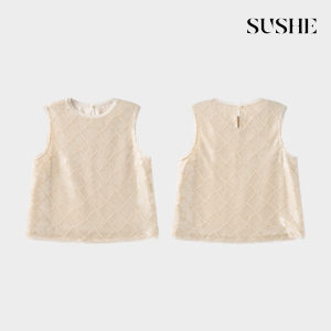 SUSHE | Elegant Chinese Design Diamond Lace Embroidery Scoop Neck Sleeveless Breathable Tank Top