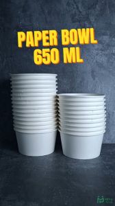Paper Bowl 650 ml Isi 25 Pcs Mangkok Kertas Polos Putih Laminasi Ivory Rice Bowl