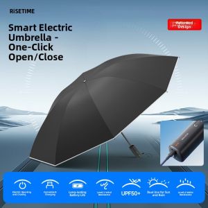 RIQUANSHI | Intelligent Foldable Umbrella For Students Mens Solid Color Womens Automatic Sunshade Umbrella Three-Fold Solar Rain Umbrella