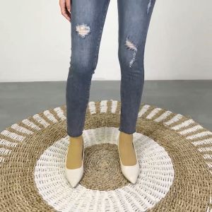 Stretch Ripped Jeans Highwaist Celana Panjang Wanita Model Unfinished Cut Style / Celana Jeans Wanita Sobek High Waist Kekinian SE P581