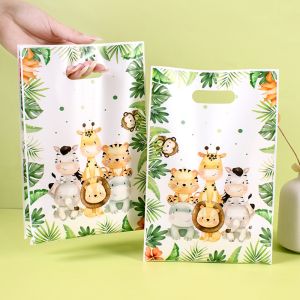 10/50pcs Jungle Animal Gift Bags Candy Handheld Bags Jungle Birthday Party Packaging Bags Baby Shower Decoration Favors Supplies