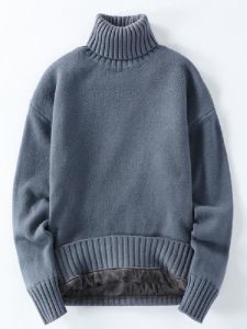 Turtleneck Sweater Mens Autumn and Winter Fleece-lined Thickened Heattech K-style Trendy Long Collar Mens Clothing Inner Bottoming Shirt Outwear