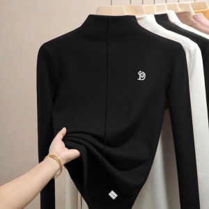 Black Dralon Half Turtleneck Bottoming Shirt Womens Autumn and Winter New Arrival Thickened Inner Wear Long Sleeve T-shirt Heattech Western Style Top