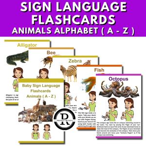 ANIMALS SIGN LANGUAGE FLASHCARDS ASL ALPHABET A-Z SIGN FLASH CARDS EDUCATIONAL LAMINATED