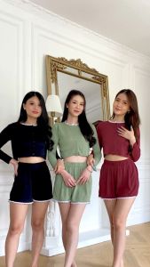 Zaina - One Set Renda Knit Carmella - Setelan Crop Top Wanita Lengan Panjang