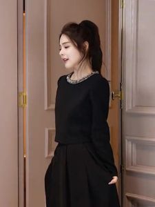 Zhang Yuan Yi Womens Elegant Ladylike round Neck Shirt Spring Autumn Small Size Precise Tailoring Long Sleeve Commute Style