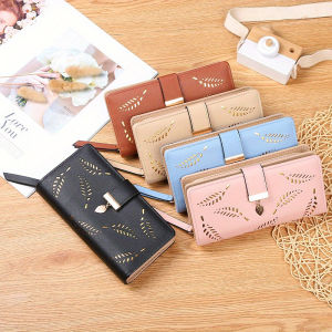 Women Wallet PU Leather Purse Female Long Wallet Gold Hollow Leaves Pouch Handbag For Women Coin Purse Card Holders Clutch