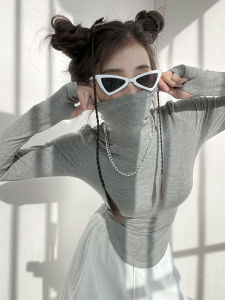 High Collar Thin Fleece Tight Womens T-shirt Spring Autumn Winter Street Style Solid Color Sweet Spicy Base Layer Shirt