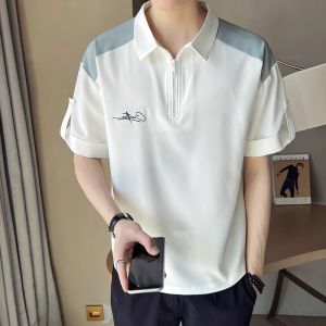 Áo Thun Nam Mùa Hè 2024 Cổ Polo Tay Ngắn Lụa Băng Mới Dáng Rộng Thời Trang Thường Ngày Chất Liệu Polyester