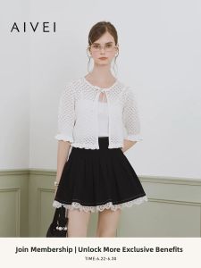 AIVEI | Elegant French Style Hollow Lace-Knit Cardigan Set
