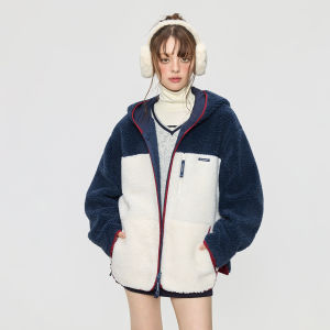 Turn Signal | Stylish Spliced Faux Shearling Womens Jacket Warm Loose Hooded