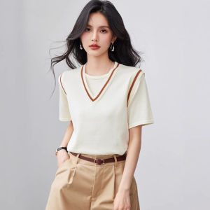 WANGGONGZHU | เสื้อยืดคอกลมแขนสั้นผู้หญิงฤดูร้อน 2025 ดีไซน์ใหม่ เสื้อตัวบนทรงหลวม สไตล์เกาหลี ระบายอากาศได้ดี โพลีเอสเตอร์ 100%