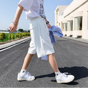 Quần Short Công Sở Màu Trắng Có Dây Đeo Lưng Quần Short Nam Dáng Rộng Cạp Vừa Mùa Hè Thường Ngày Quần Short Nam Màu Trắng