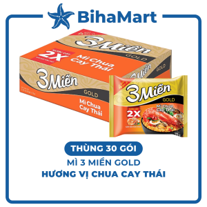 [THÙNG 30 GÓI] - UNIBEN - Mì 3 Miền Gold hương vị Chua Cay Thái (75g/gói) - Mì ăn liền Chua Cay Thái 3 Miền Gold gói