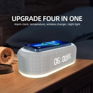 Đế Sạc Không Dây Tích Hợp Đồng Hồ Báo Thức Đèn Ngủ Và Nhiệt Kế Dành Cho iPhone 15/14 Samsung Đế Sạc Nhanh Để Bàn Với Cổng Kết Nối Type-C