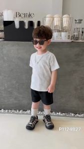 Set bộ bé trai áo thun cotton và quần phối dây xích phong cách 1 đến 7 tuổi BERNIE P1124B27