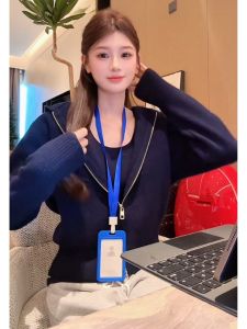 YUEZHONGWEI | Zipper Hooded 2026 New Lazy Wind Outerwear Short Knit Cardigan