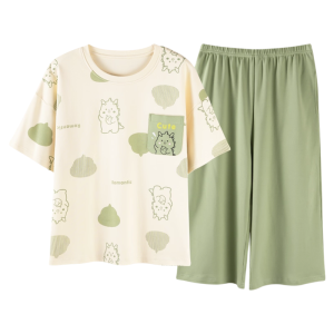 Bộ đồ ngủ MiiOW làm bằng vải cotton tay ngắn cổ tròn thoải mái có thể mặc ngoài