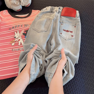 Girls Casual Wide Leg Jeans Autumn Spring Fashionable Straight Cut Childrens Pants Comfortable Breathable Cotton Trousers