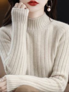 Áo Len Dệt Kim Cổ Cao Dáng Rộng Dài Tay Mùa Thu Đông Mới Cho Nữ Áo Len Cardigan Dệt Kim Dày Màu Trơn Phong Cách Hàn Quốc