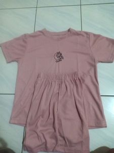 Setelan Celana Hotpants Wanita Knit Motif Bordir Boneka - Bahan Lembut dan Elastis - Karet