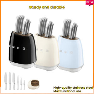 SMEG Premium 7-Piece Stainless Steel Knife Set with Gift Box - Elegant Retro Style Kitchen Knives for Professional Chefs and Home Cooks