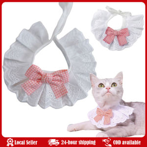 Pet Lace Bib Collar Adjustable Pet Bandana with Bow Handmade Sweet Lace Neck Scarf for Pet Elegant Pets Accessory Dog Drool Towel Pet Scarf Pet Bibs for Cats Large and Small Dogs Pet Jewelry Necklace Collar Bell Dog Bow Tie