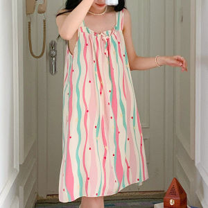 Summer Suspenders Nightdress Womens Fancy Cotton Silk Green Loose Large Size Bourette Retro New Guo Feng Homewear Elegant