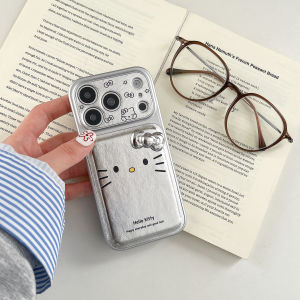 Sanrio | Silver Skin KT Three Dimensional Bow Phone Case 3D Shockproof Phone Covers for iPhone 17 16 15 14 Pro Max Shockproof Soft Cover