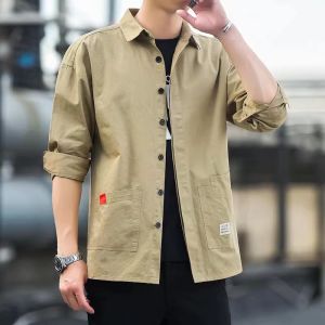 Loose Long Sleeve Work Shirt Mens Spring Autumn Casual Wear Resistant to Dirt Point Collar Shirt for Heavy Duty Labor