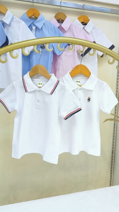 New White Polo Shirt for Kids Fashion 100% Cotton Plain Collar