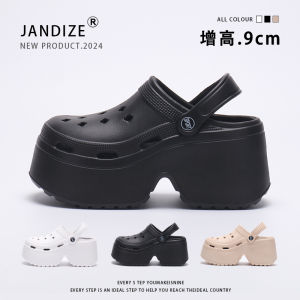 Womens Summer Outdoor Beach Shoes 9cm High Heels Anti-slip Waterproof Thick Bottom Sandals JANDIZE Simple Style EVA Upgraded Version