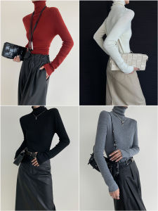 PAPERLLL Womens High Neck Knitted Wool Base Shirt Slim Fit Black Inner Wear Top Commute Style Regular Sleeve Long Length