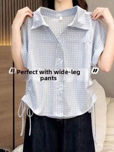 Drawstring Waist Short Sleeve Shirt Jacket Loose Rejuvenating Top