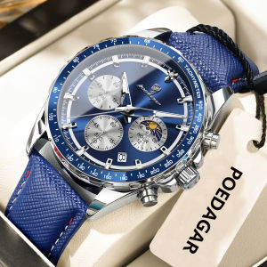 นาฬิกาข้อมือผู้ชาย POEDAGAR รุ่นดั้งเดิม แฟชั่น นาฬิกาเรืองแสง กันน้ำ โครโนกราฟ แสดงวันที่ สายหนัง ควอตซ์ สปอร์ต นาฬิกาผู้ชาย Reloj