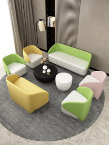 Narrow Small Sofa Straight Row Reception Light Luxury Style Leather Sofa for Waiting Room Rest Area Office And Hair Salon