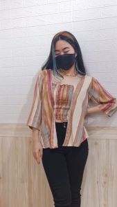 4811 Jade Stripes Cardigan Tube One Set Atasan 2 in 1