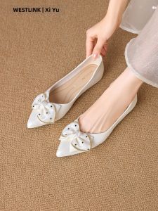 French Style Bow Accent Single Shoes with Hidden Heel Womens