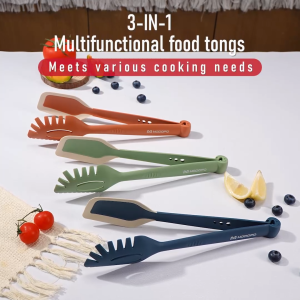 MODOFO Kitchen Tongs Multi-Function Food-Grade Silicone Tongs – Heat-Resistant (230°C) Non-Slip Grip for Grilling Cooking & Serving (Orange/Blue/Green)