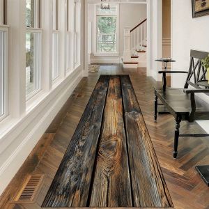 VIKAMA Vintage Wood Grain Floor Mats - Lightweight And Easy To Wash Corridor Carpets Long Kitchen Carpets Home Decoration