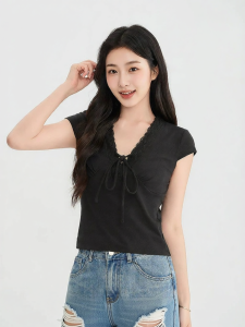 SANFU | Lace Trim and Bow Detail Shirt